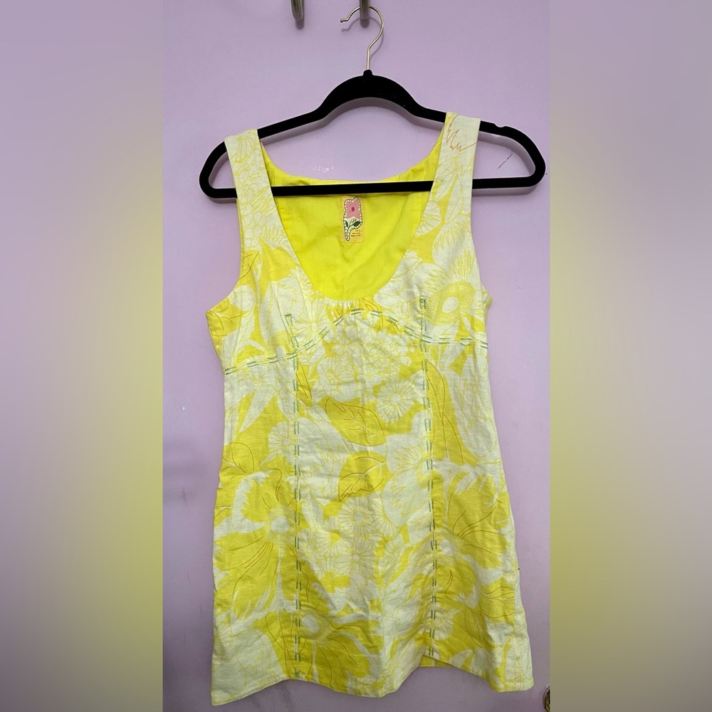 Vintage Free People yellow leaf mini dress